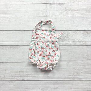Piper & Posie Baby Girl Cherry Print Bubble Romper Halter One Piece 3-6 Months